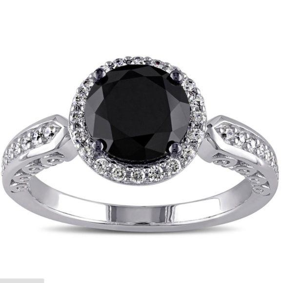 Huitan Jewelry - 925 Silver Round Cut Black Sapphire Ring